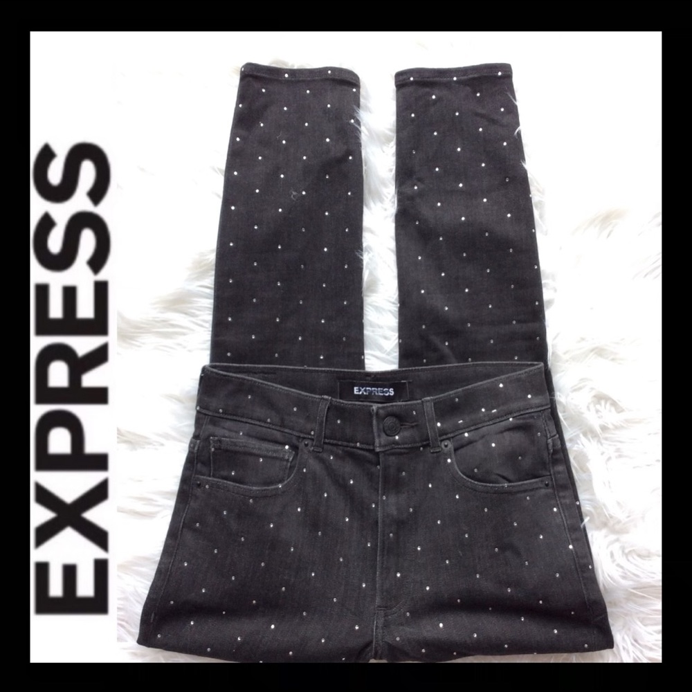 NWT Express High Rise Rhinestone Denim Legging - Picture 4 of 9
